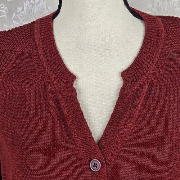 Coldwater Creek Size XL Dark Rust Button Up Cardigan Split Vneck Knit Long Slv - Picture 3 of 14